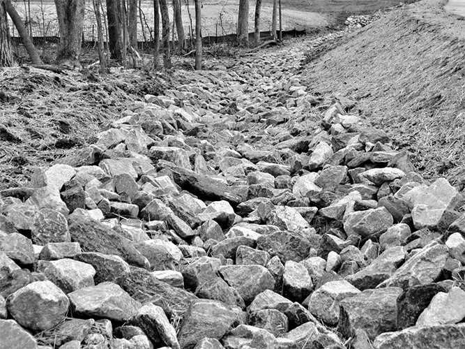 A photograph of rip-rap on site